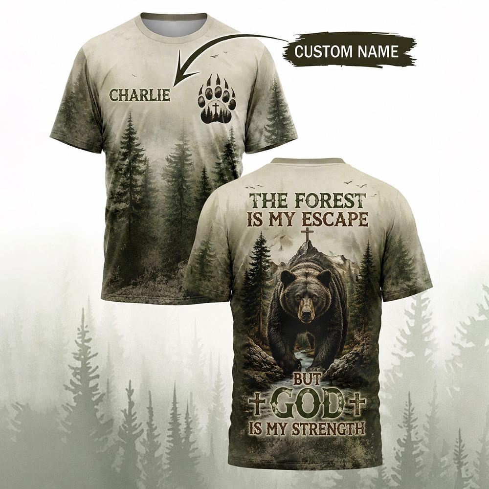 Hunting And Camping In Forest - Kaos Pria Vintage Motif Beruang Hutan