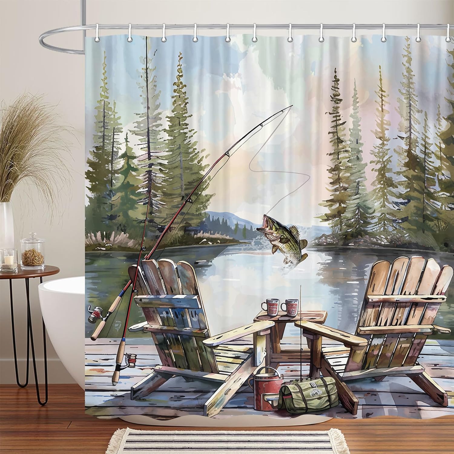 Tirai Kamar Mandi Motif Memanc - Hunting And Camping In Forest ulasan dan harga