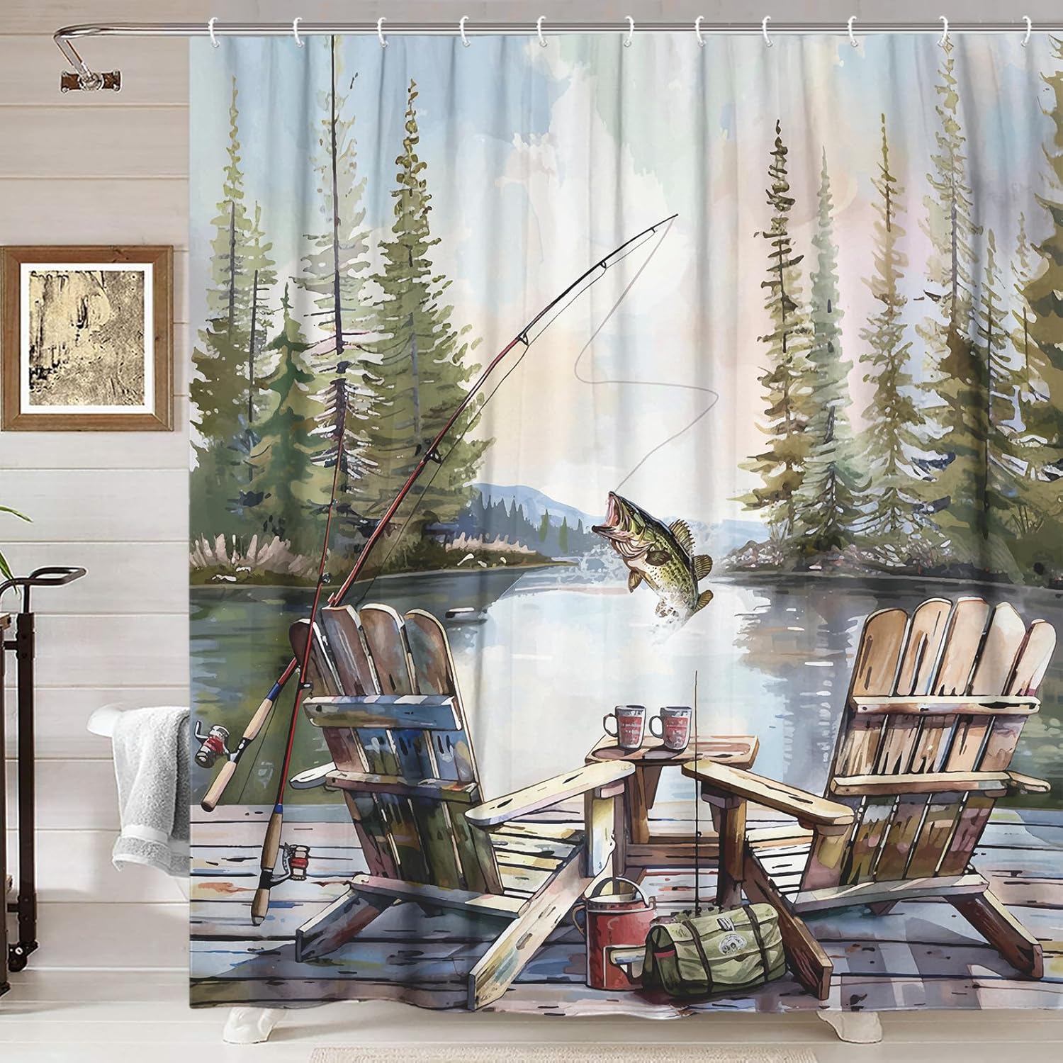 Tirai Kamar Mandi Motif Memanc - Hunting And Camping In Forest ulasan dan harga