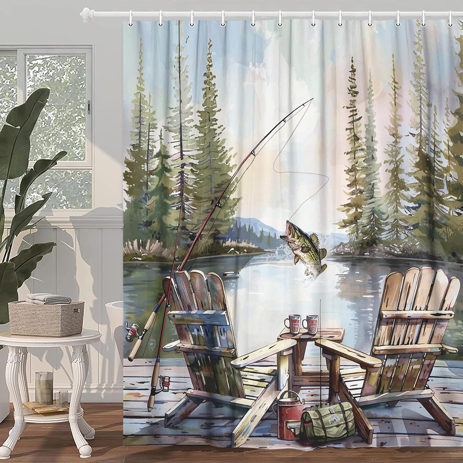 Tirai Kamar Mandi Motif Memanc - Hunting And Camping In Forest ulasan dan harga
