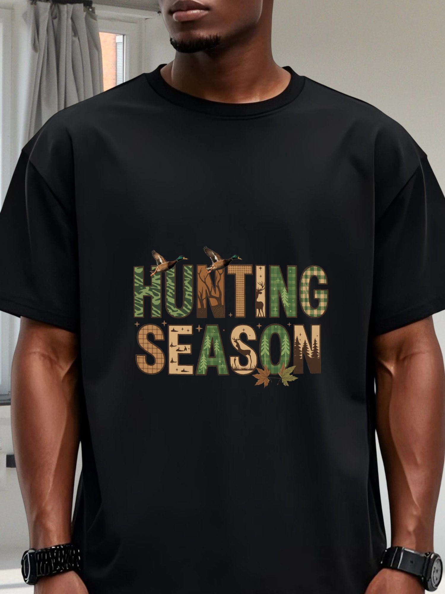 Kaos Katun Hitam Motif Kamufla - Hunting Outdoor Day ulasan dan harga