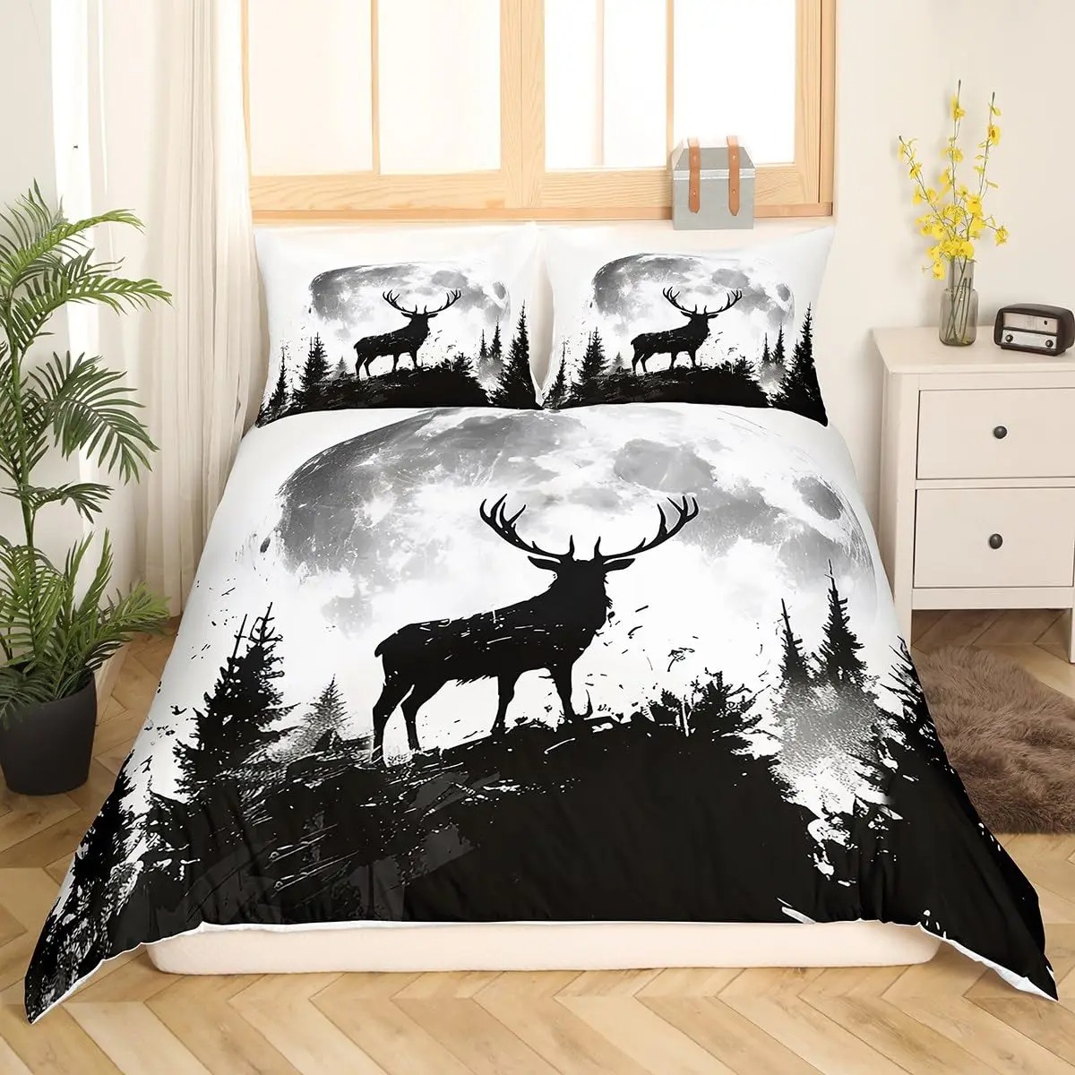 Sprei Kasur Motif Rusa Elk Uku - Hunting And Camping In Forest ulasan dan harga