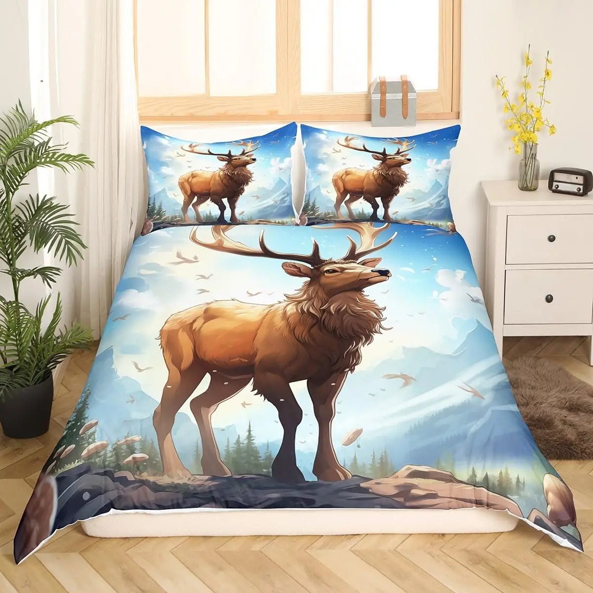 Sprei Kasur Motif Rusa Elk Uku - Hunting And Camping In Forest ulasan dan harga