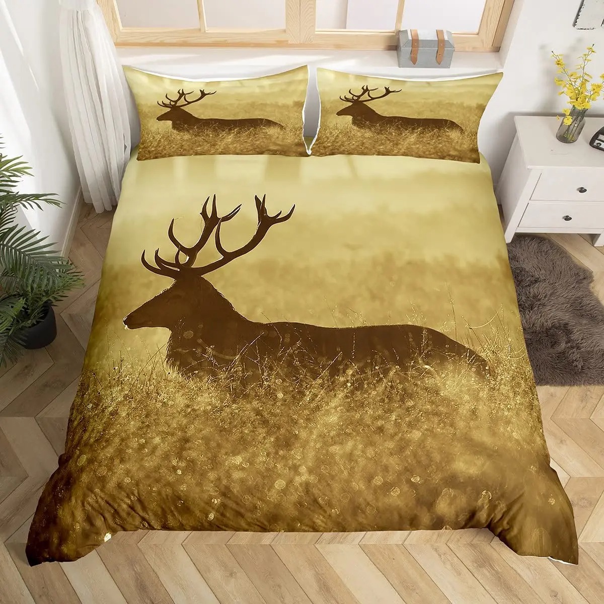 Sprei Kasur Motif Rusa Elk Uku - Hunting And Camping In Forest ulasan dan harga